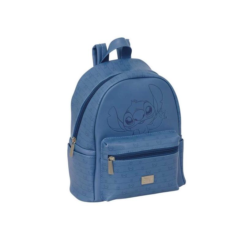 Safta Stitch Blue Mini Mochila - Bolsillo Frontal - Cremalleras Con Doble Tirador - Interior Forrado - Hombreras