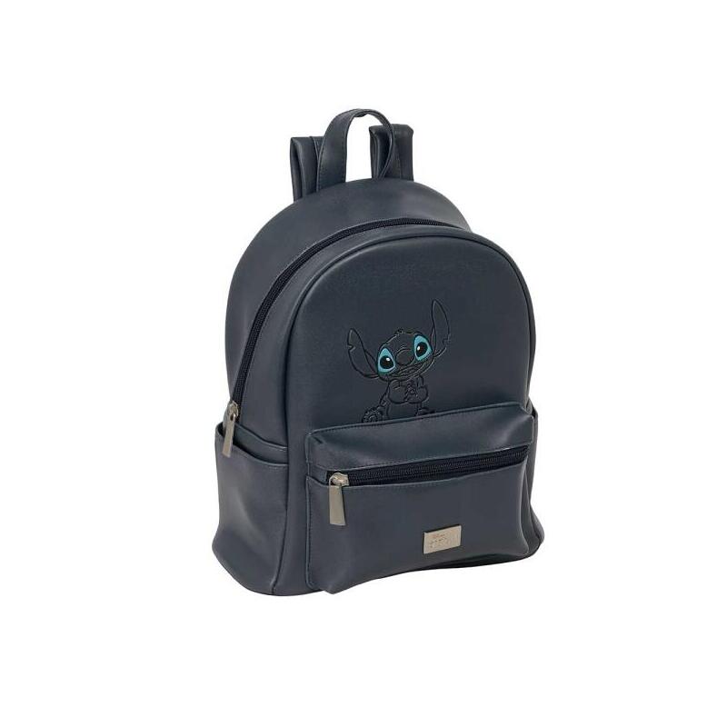 Safta Stitch Gray Mini Mochila - Bolsillo Frontal - Tirador Doble - Interior Forrado - Hombreras Ajustables - Asa