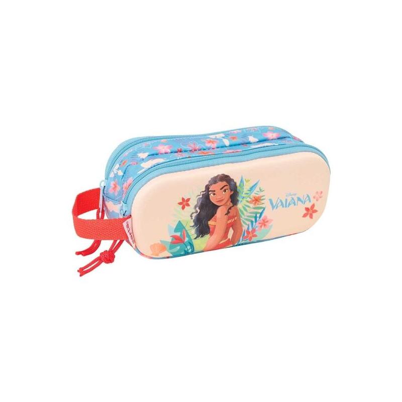 Safta Vaiana Portatodo 3d - 2 Compartimentos Con Cremallera - Asa Lateral - Capacidad 1l - 21x8x6cm - Azul