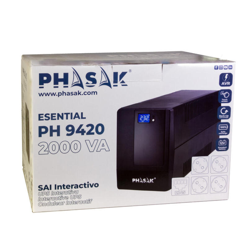 Sai Línea Interactiva Phasak 2000 Va Lcd 2000va 4 Salidas Formato Torre