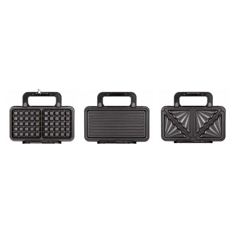 Sandwichera - Mpm Mop-43m, Sandwichera 3 En 1, Gofrera Belga, Grill-Plancha, Bandejas Intercambiables, Placas Antiadhe, 1000 W, Negro/Plata