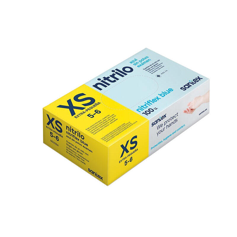 Santex Nitriflex Blue Pack De 100 Guantes De Nitrilo Para Examen Talla Xs - 3.5 Gramos - Sin Polvo - Libre De Latex -