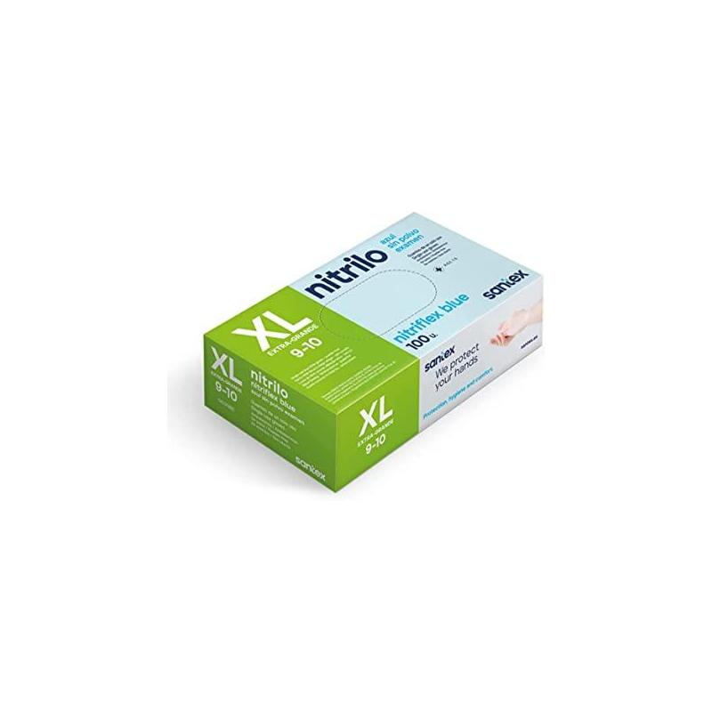 Santex Pack De 100 Guantes De Nitrilo Talla Xl - Sin Polvo - Libre De Latex - Ambidiestros - No Esteriles - Color Azul