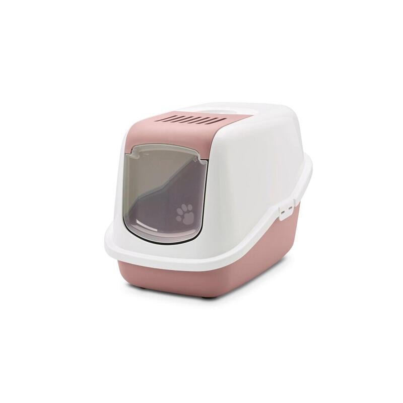 Savic Nestor Blanco-Rosa Arenero Cubierto Para Gatos - 56x39x38,5 Cm - 1 Ud