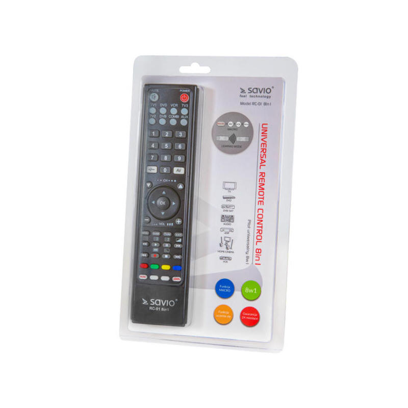 Savio Rc-01 Mando A Distancia Ir Inalámbrico Audio, Dvd/Blu-Ray, Sistema De Cine En Casa, Proyector, Sat, Tv, Vcr Botones