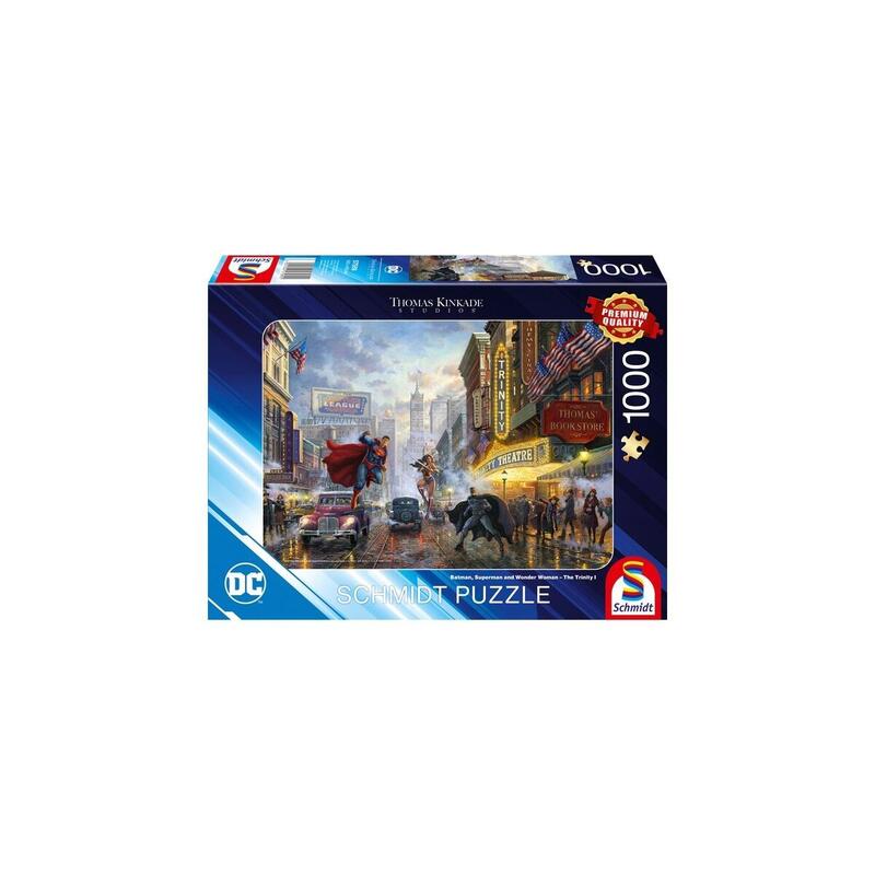 Schmidt Spiele Thomas Kinkade Studios: Dc - Batman, Superman Y Wonder Woman La Trinidad, Rompecabezas (1000 Piezas) 57589