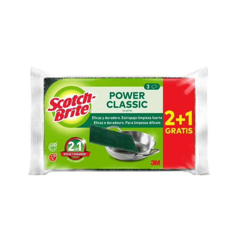 Scotch-Brite Classic Pack De 3 Estropajos De Cocina - Promocion 2 + 1 Gratis - Verde Oscuro
