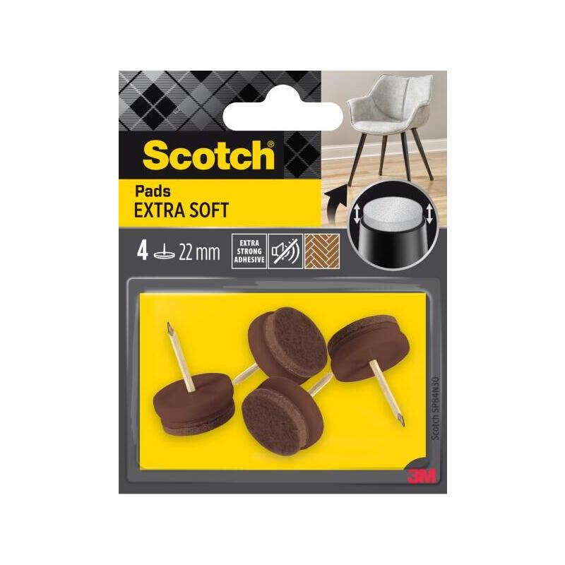 Scotch Pack De 4 Almohadillas De Fieltro Con Clavo - Extrasuaves - Diametro De 22mm - Marron - Sp84n30