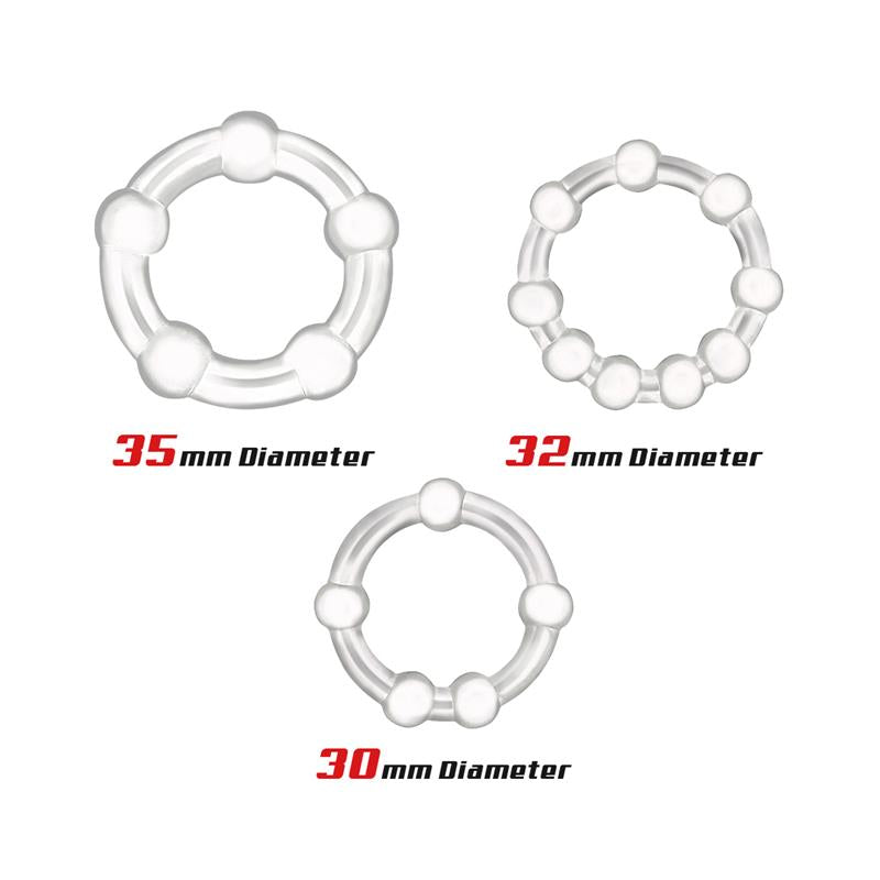 Set 3 Anillos Para El Pene Beaded Flexibles Transparente