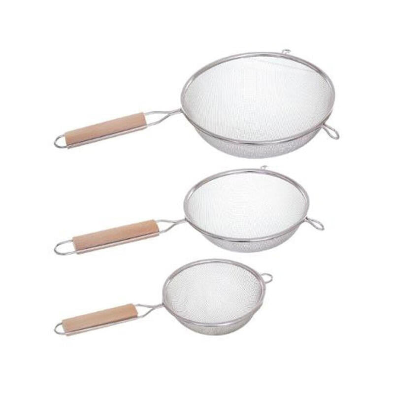 Set 3 Coladores Inoxidable+Madera Ø12cm/16cm/20cm