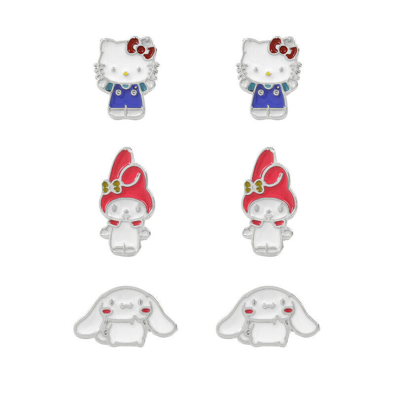 Set 3 Pares De Pendientes Hello Kitty And Friends Plata