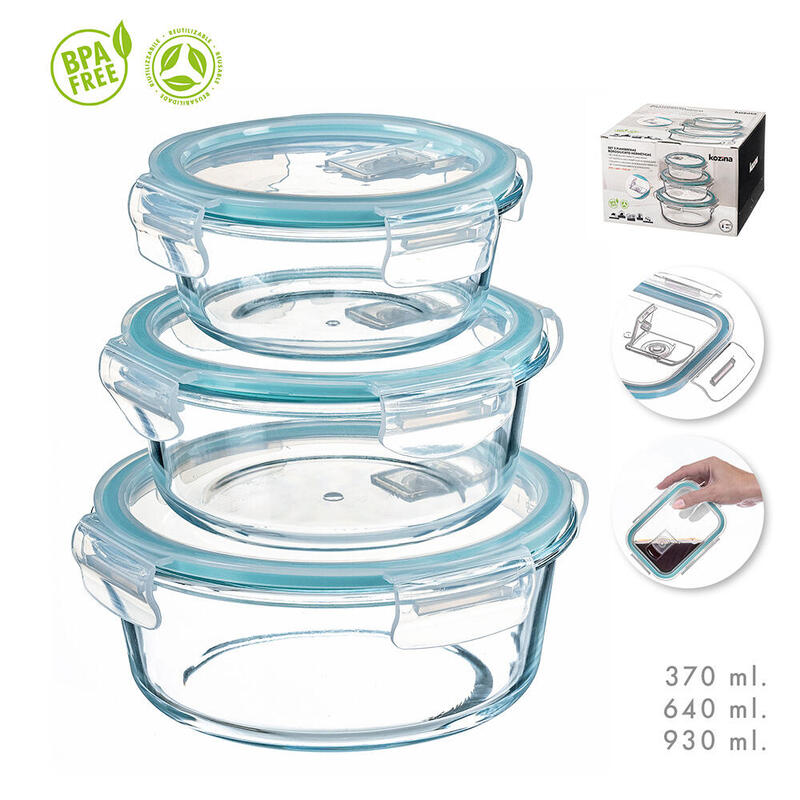 Set De 3 Fiambreras De Borosilicato Redondas Kozina