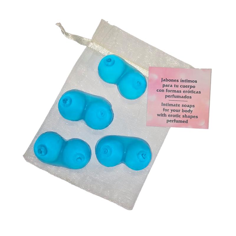 Set De 4 Mini Jabones En Forma De Tetas Azules Aromatizados