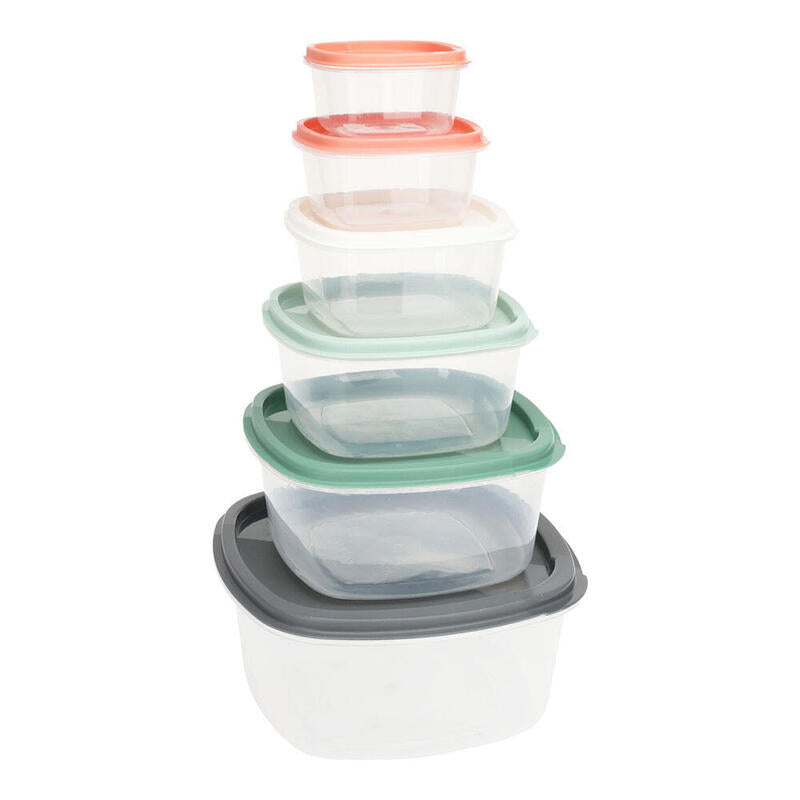 Set De 6 Fiambreras De Plastico Con Tapas De Colores Y Medidas Diferentes.