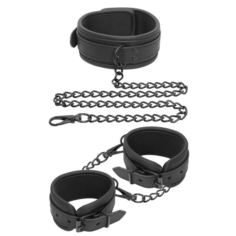 Set De Collar Y Esposas Para Muñecas Cuero Vegano
