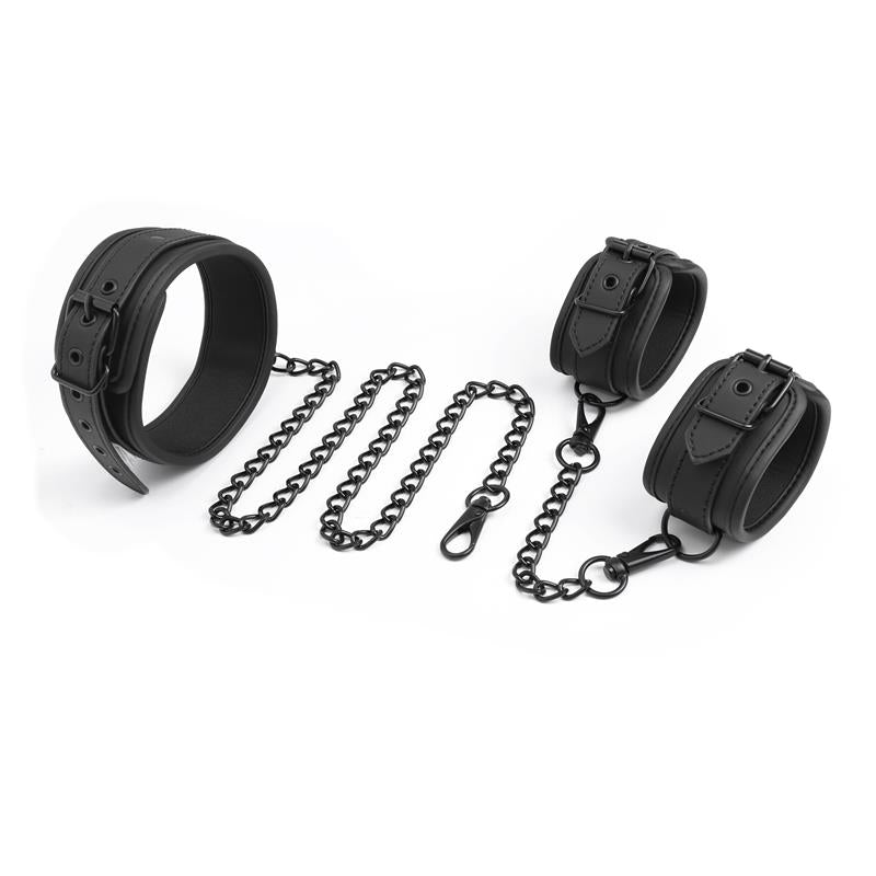 Set De Collar Y Esposas Para Muñecas Cuero Vegano