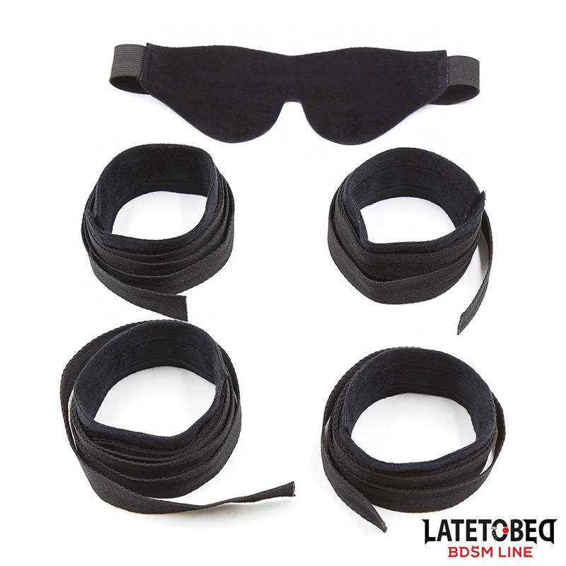Set De Resticciones 3 Piezas Antifaz, Esposas Muñecas Y Tobillos Ajustables