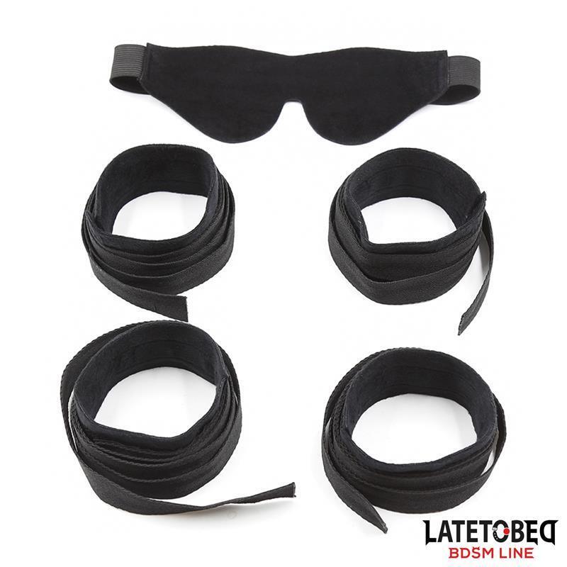 Set De Resticciones 3 Piezas Antifaz, Esposas Muñecas Y Tobillos Ajustables