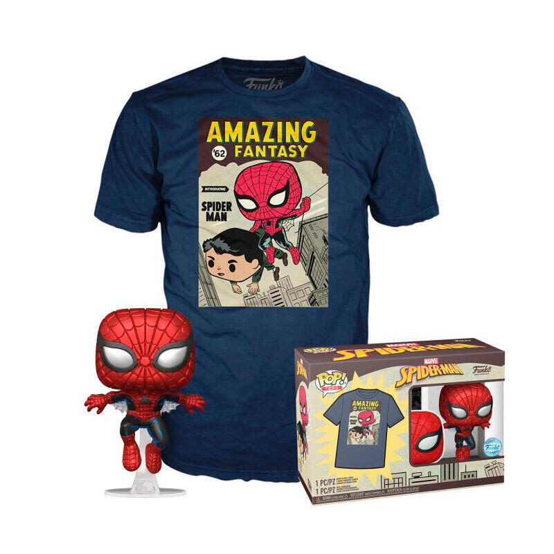 Set Figura Pop & Tee Marvel Spiderman Comic Cover Talla Xl