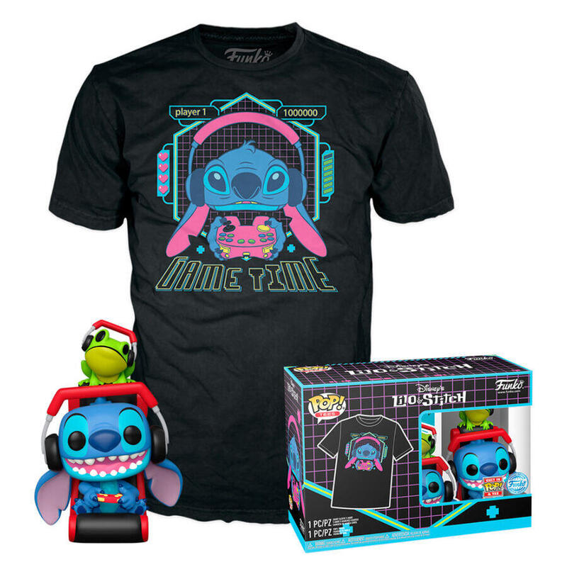 Set Figura Pop Tee Disney Stitch Gamer Stitch With Frog Talla L