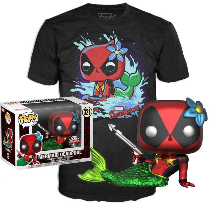 Set Figura Pop & Tee Marvel Deadpool Mermaid Exclusive Talla M