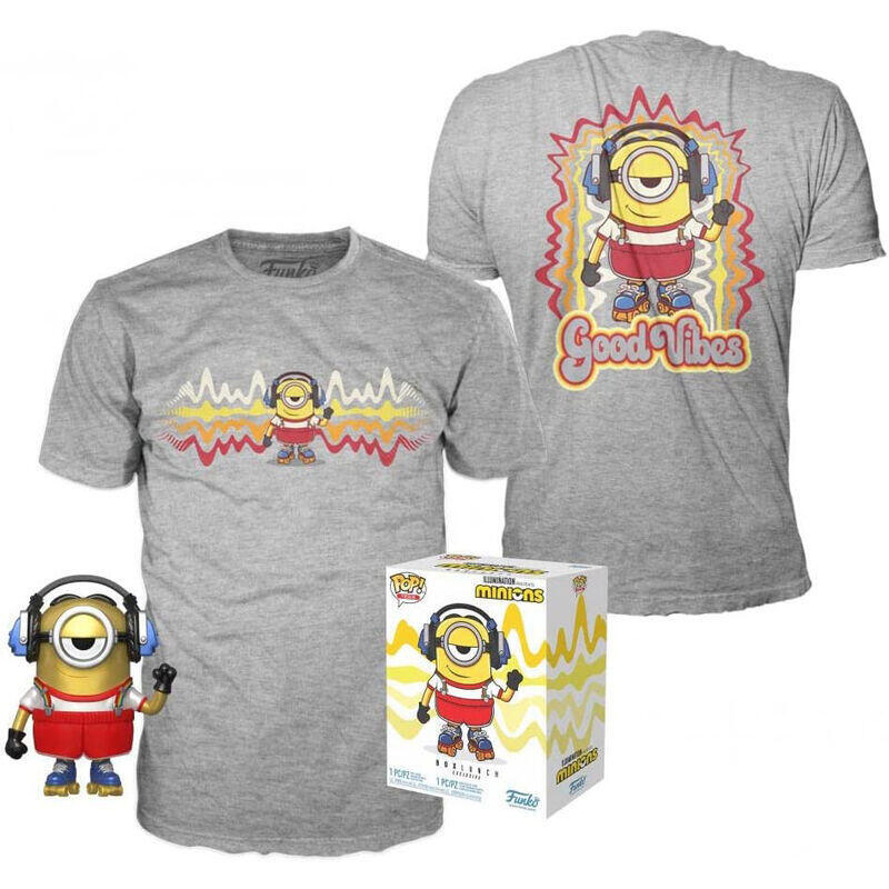 Set Figura Pop & Tee Minions Roller Skating Stuart Metallic Exclusive Talla M