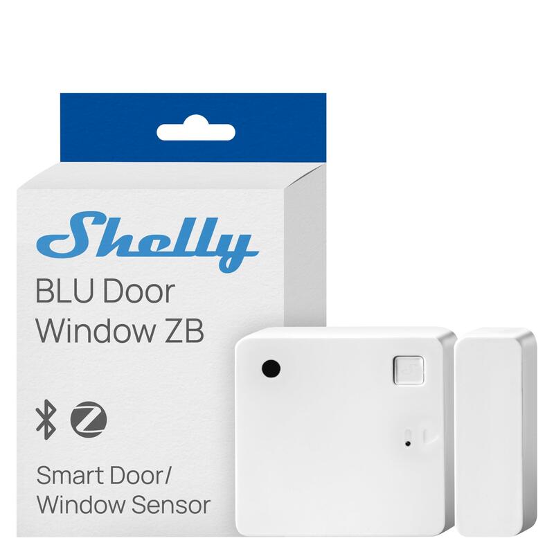 Shelly · Plug & Play · Blu Zb Door Window Blanco · Tür- & Fensterkontakt · Bluetooth · Zigbee · Batterie · Weiss