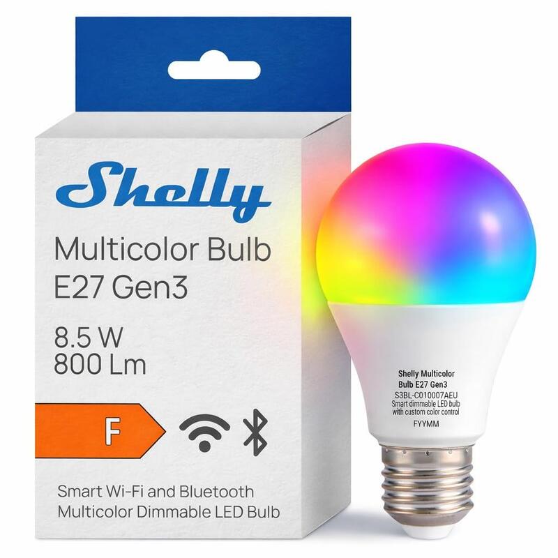 Bombilla Led Inteligente Shelly Multicolor Bulb E27 Gen3 Multicolor Wi-Fi Y Bluetooth, Modos Color Rgbw Y Blanco Regulable 2700k6500k, 800 Lm, 8,5 W, Medición De Consumo, Alexa, Google Home