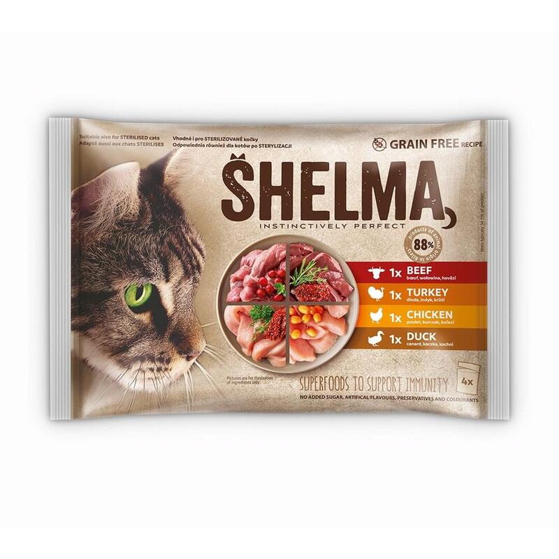 Shelma Rich In Chicken, Turkey, Beef And Duck - Comida Húmeda Para Gatos - 4x85g