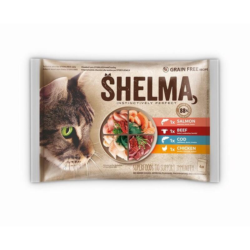 Shelma Rich In Salmon, Cod, Beef And Chicken - Comida Húmeda Para Gatos - 4x85g