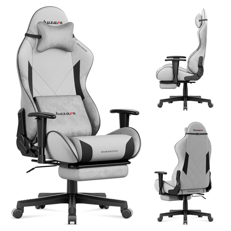 Silla Gaming Huzaro Force 5.7 Silla De Oficina Con Reposapiés Reposacabezas Y Soporte Lumbar Ajustable, Tela, Gris
