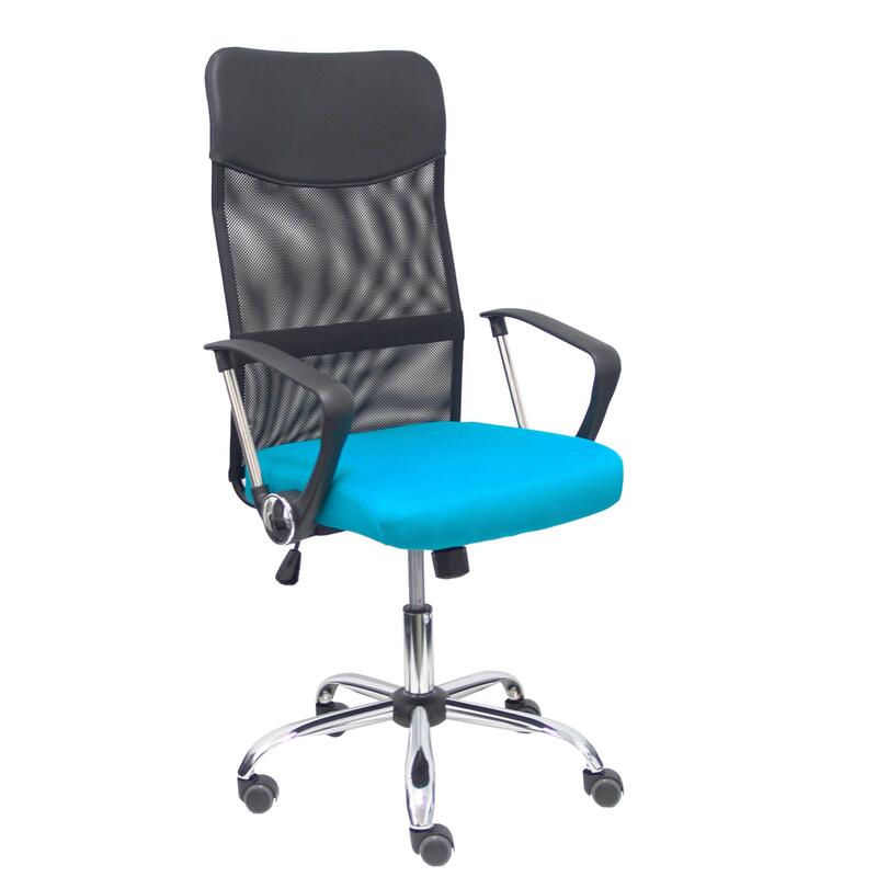 Silla Gontar Respaldo Malla Negro Asiento Turquesa