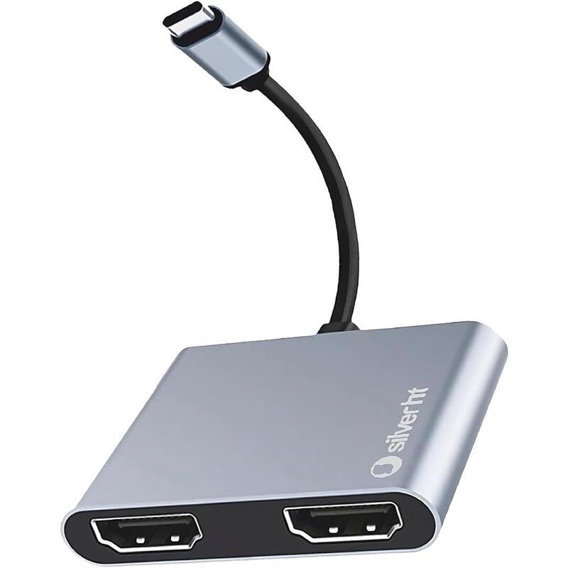 Silver Ht - Logan 4k+ Mst Dual Screen Experiencia Hdmi 4k 2 Pantallas Simultáneas Hub Aluminio 4 In1 Usb3.1 Type C A 2 Hdmi 4k + Usb 3.0 + Pd 100w