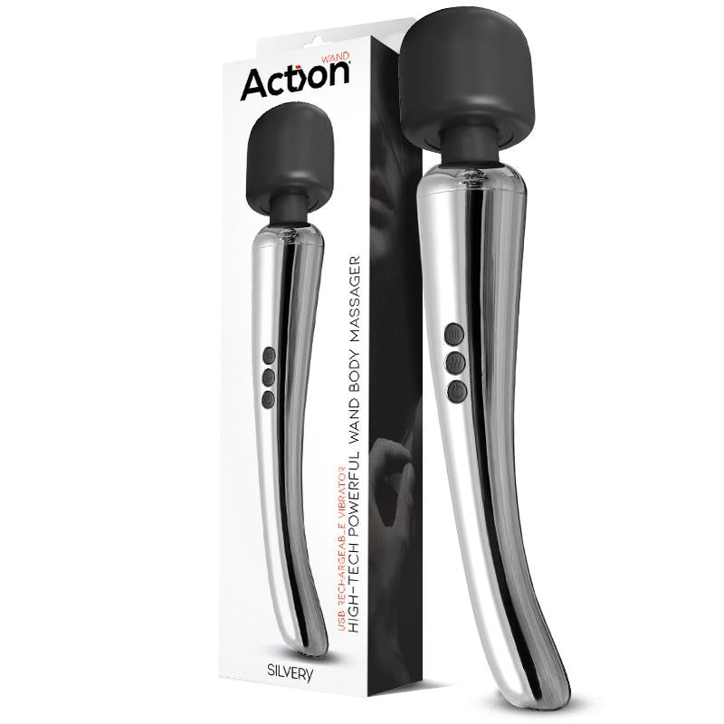 Silvery Wand Masajeador High-Tech Súper Potente Inalámbrico Usb Color Cromo Silicona