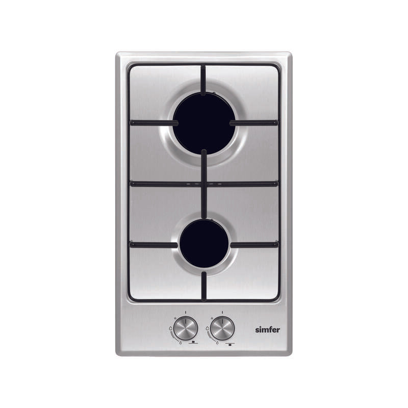 Simfer H3.200.Vgrim Placa De Cocción A Gas, Ancho 30 Cm, 2 Zonas De Cocción, Control Mecánico, Inox