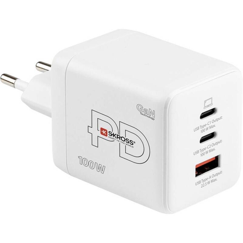 Skross Power Charger Combo+, 2x Usb-C, 1x Usb-A, Gan, 100w