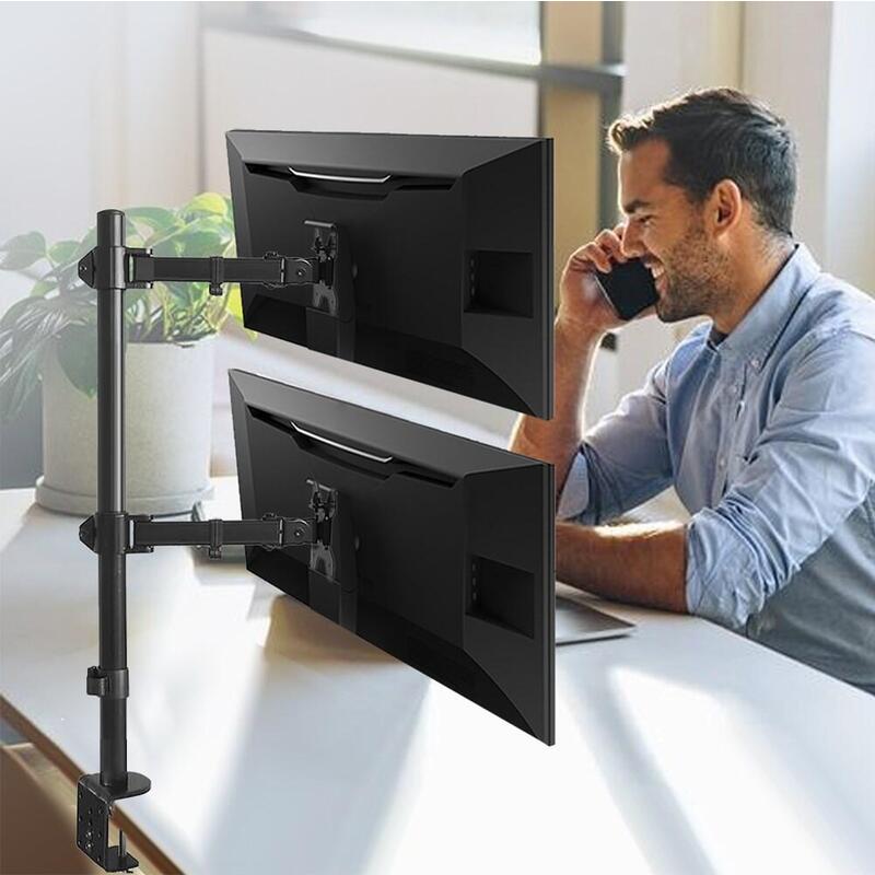 Soporte Maclean Mc-967 Para Monitor, Doble, Vertical Para Monitores Oled Qled Lcd Y Led De 13-27" Vesa 75x75 Y 100x100, Max. 9kg