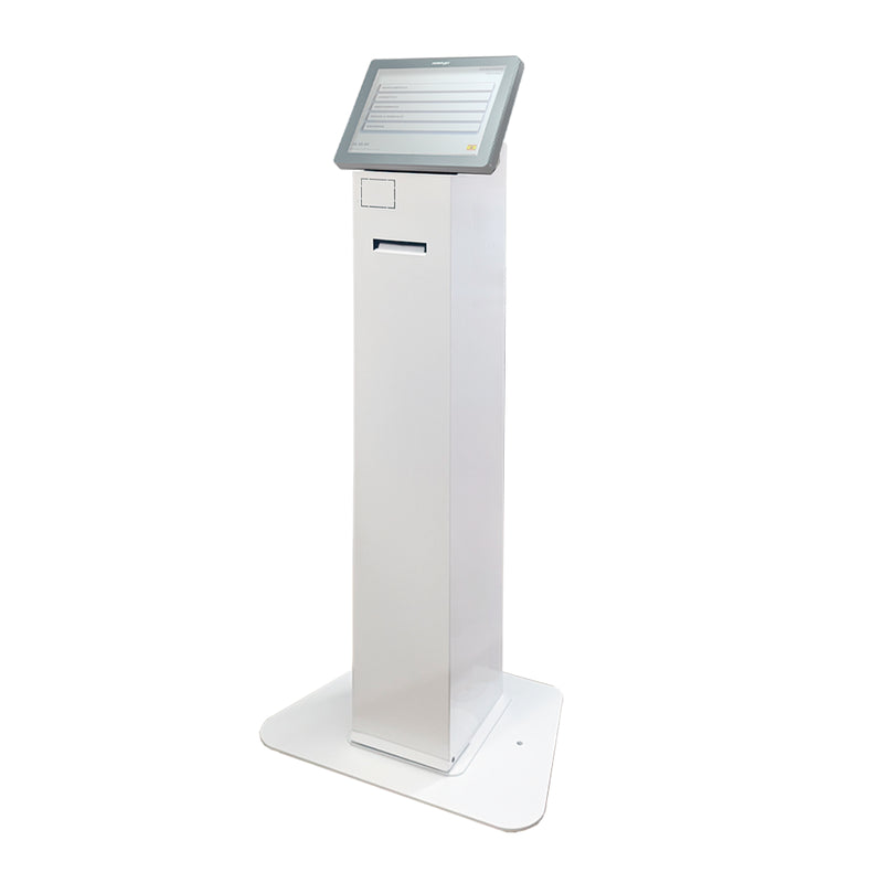 Soporte Metálico Tipo Pedestal Para Integración Con Terminal Posiflex Hs-3600. Altura 900mm. Cierre Magnético. Con Base De Metal. Color Blanco. (Tpv No Incluido)