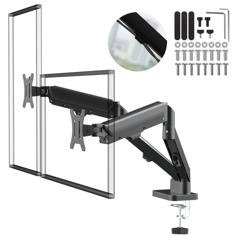 Soporte Para 2 Monitores Maclean, Resorte De Gas, 17"-32", 2-10kg, Negro, Mc-134