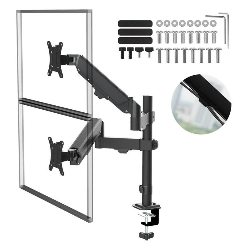 Soporte Para 2 Monitores Maclean, Resorte De Gas, 17"-32", 2-10kg, Negro, Mc-136