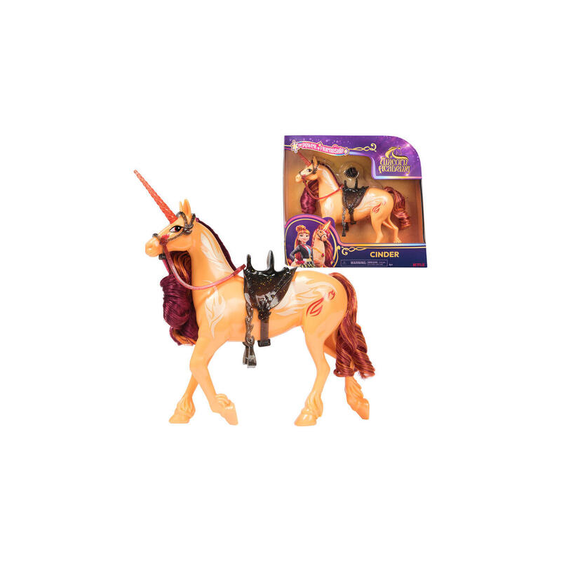Spin Master Unicorn Academy - Unicorn Cinder, Figura De Juguete De 28 Cm De Altura, Con Melena Y Cola Reales, Brida Extraíble, Silla Y Cepillo 6072672