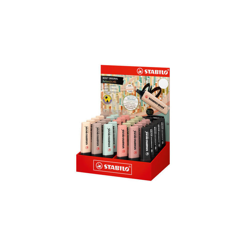 Stabilo Boss Naturecolors Expositor De 30 Marcadores - Trazo Entre 2 Y 5mm - Tinta Con Base De Agua - Colores Siena,