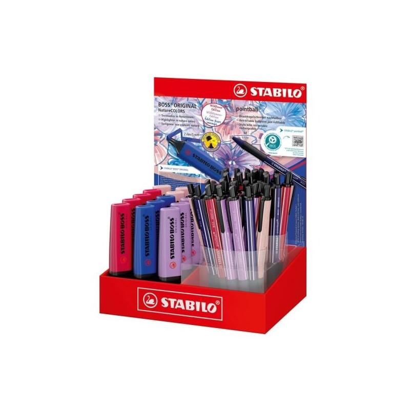Stabilo Boss Naturecolors Wildflower Expositor Con 15 Marcadores Boss + 38 Boligrafos Pointball -Tinta De Los