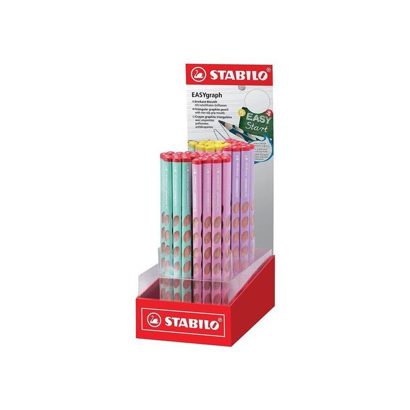 Stabilo Easygraph Pastel Expositor Con 60 Lapices De Grafito - Para Uso Diestro Y Zurdo - Mina Hb De 3.15mm - Diseño