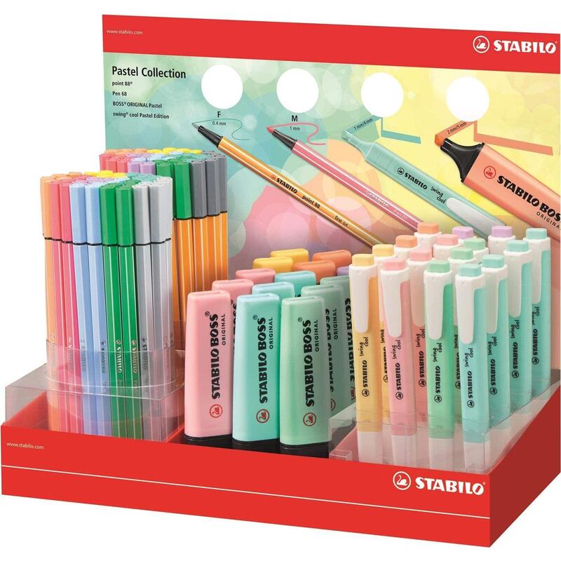 Stabilo Expositor Coleccion Pastel De 111 Rotuladores Y Marcadores Fluorescentes - 15 Boss, 16 Swing Cool, 40 Point 88 Y 40 Pen 68 - Colores Surtidos
