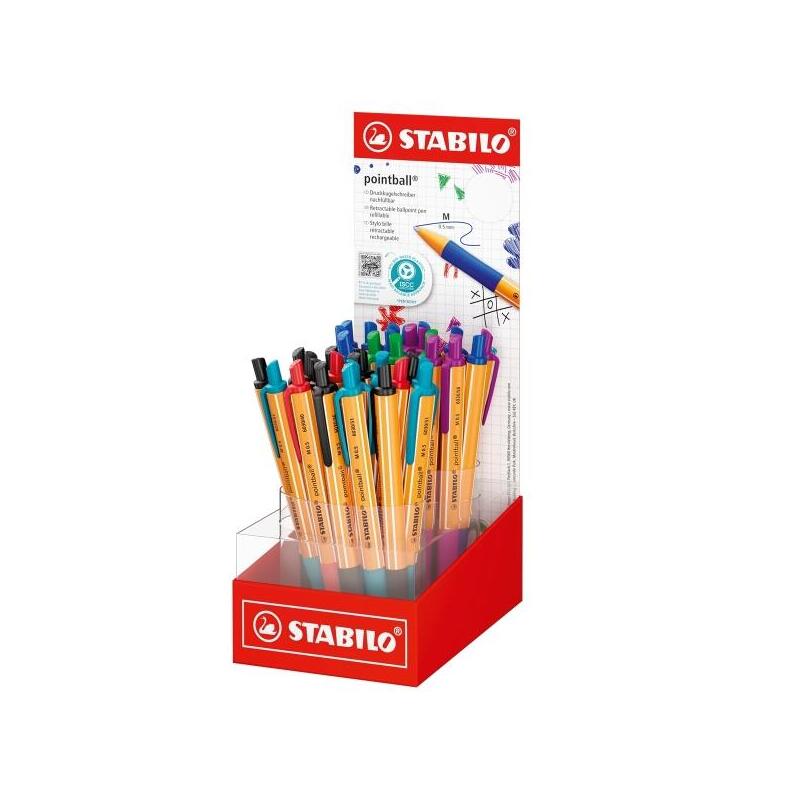 Stabilo Pointball Expositor Con 38 Boligrafos Retractiles - Punta De 1mm - Tinta Con Base De Aceite - Recargable - 87%