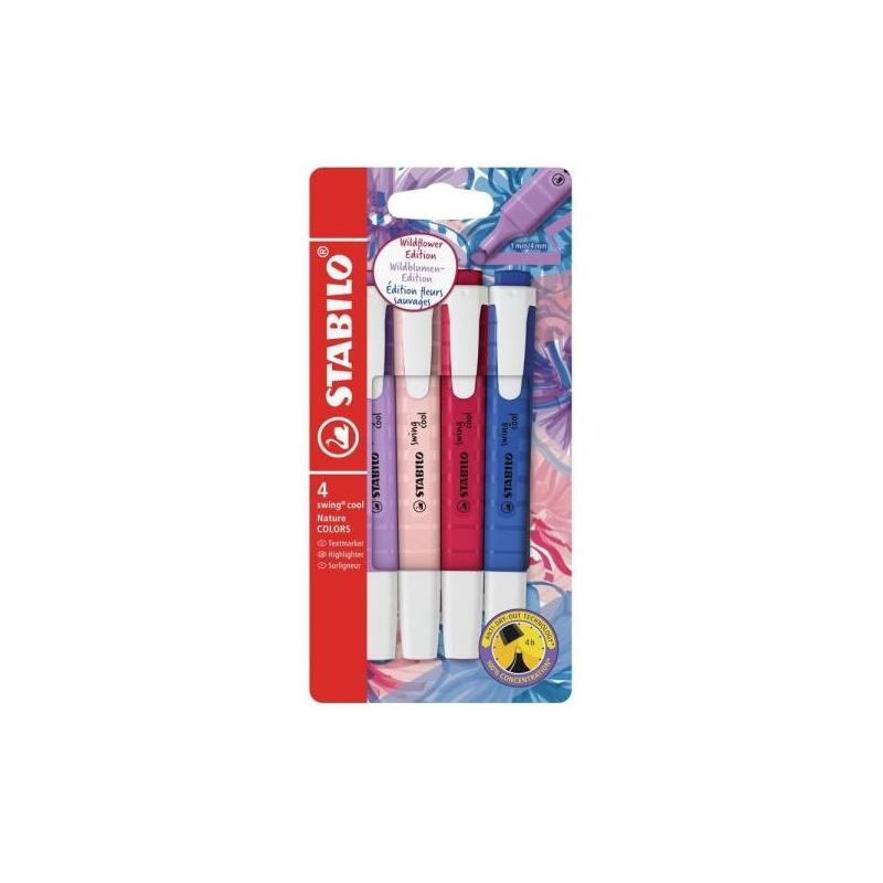 Stabilo Swing Cool Naturecolors Wildflower Pack Con 4 Marcadores - Cuerpo Plano - Punta Biselada - Trazo Entre 1 Y 4mm