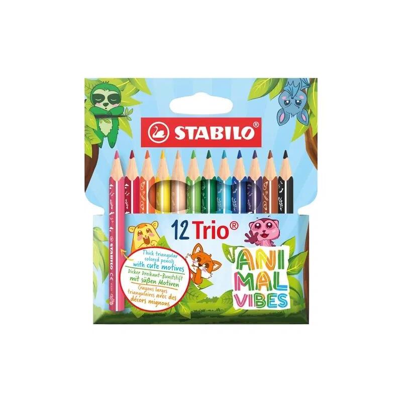Stabilo Trio Animal Vibes Pack Con 12 Lapices De Colores - Estampados Divertidos De Animales - Mina De 4.2mm - Forma