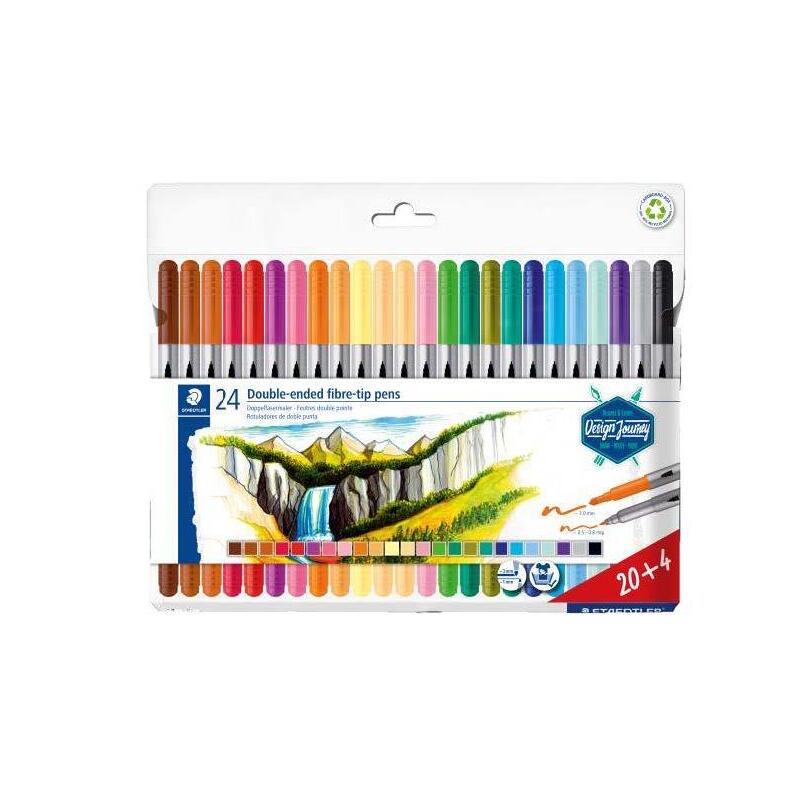 Staedtler 3200 Pack De 24 Rotuladores De Doble Punta - Resistente A La Presion - Colores Surtidos