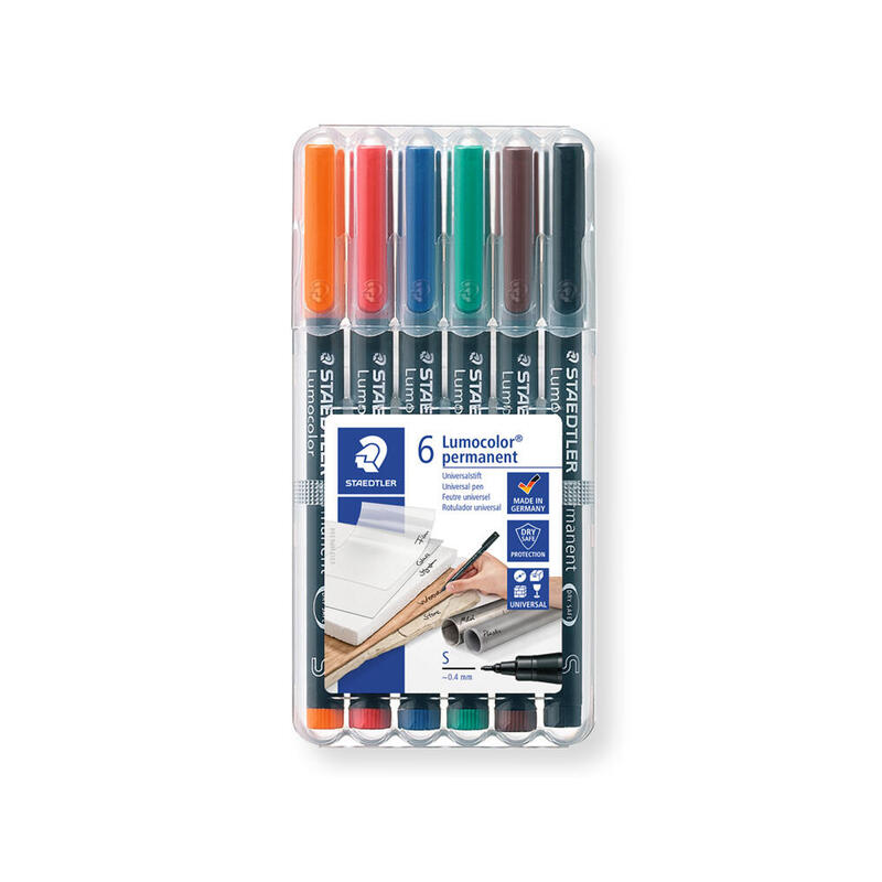 Staedtler Lumocolor 317 Pack De 6 Rotuladores Permanentes - Punta Media Redonda - Trazo 1mm Aprox. - Capuchon Con Clip - Secado Rapido - Colores Surtidos